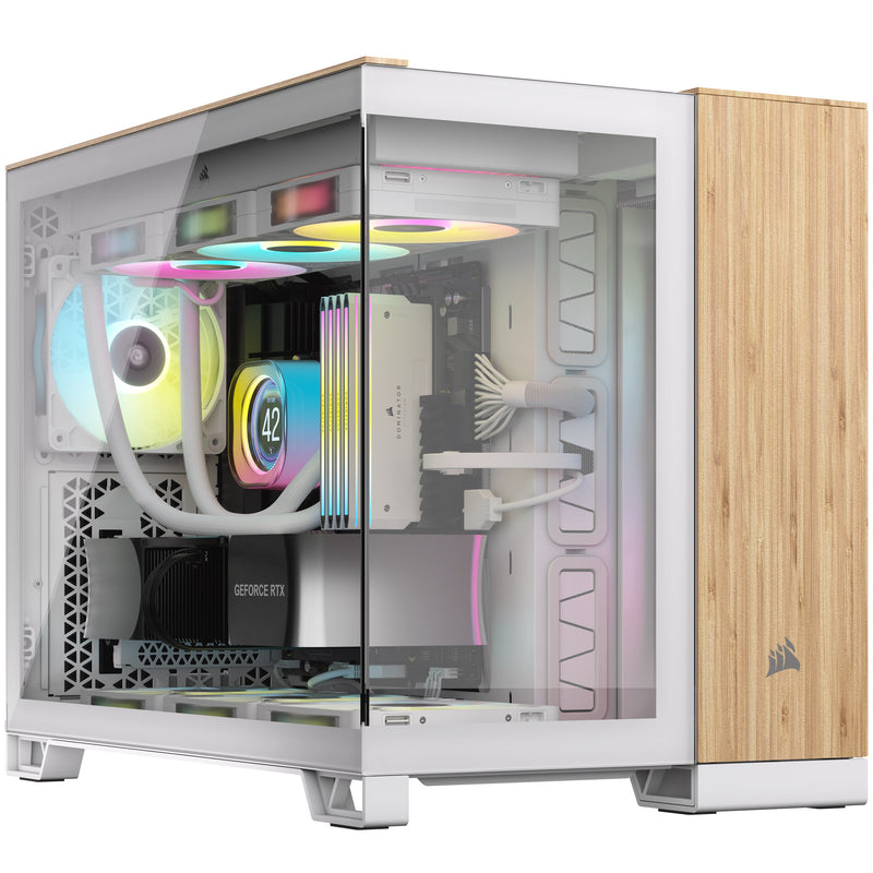 Corsair 2500X Micro ATX Dual Chamber PC Case, White/Bamboo (CC-9011288-WW)