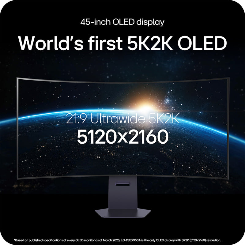LG UltraGear GX9 5K2K 45GX950A-B 45" WOLED 5120x2160 165Hz 0.03ms FreeSync G-Sync Compatible USB-C HDMI 2.1 DP 2.1 800R Curved Ultrawide Gaming Monitor