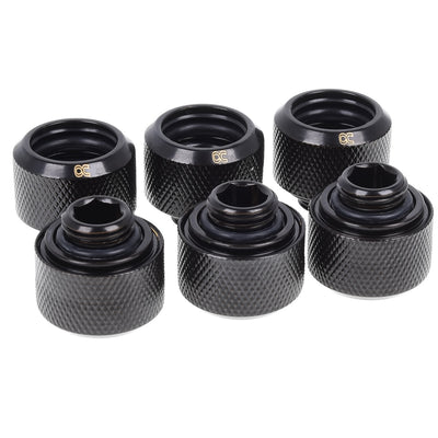 Alphacool 16mm Deep Black Hard Tube Compression Fittings - Six Pack