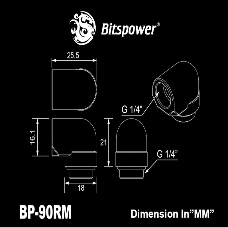 Bitspower G1/4" Deluxe White Rotary 90-Degree IG1/4" Extender (Compact Version)