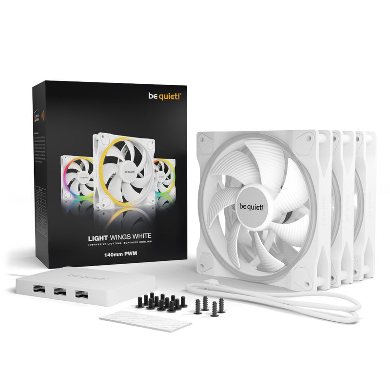 be quiet! Light Wings ARGB 140mm PWM Fan White - Triple Pack