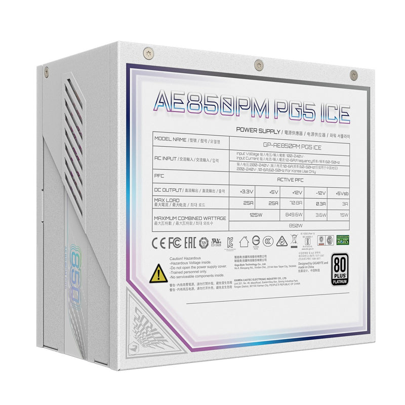 Gigabyte AORUS ELITE ICE P850W ATX 3.1 PCIe 5.1 80 Plus Platinum Modular Power Supply - White