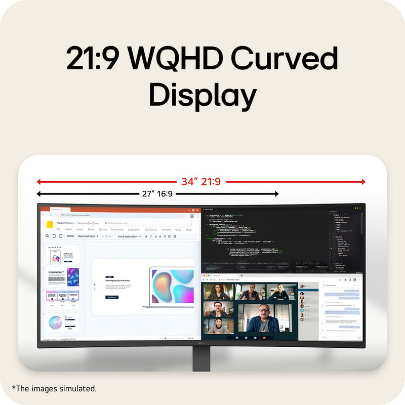 LG UltraWide 34U620B-B 34" 3440x1440 WQHD VA 144Hz FreeSync Curved Ultrawide Productivity Monitor