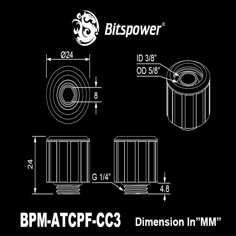Bitspower Artemis Compression Fitting CC3 For ID 3/8" OD 5/8" Tube - Arctic White