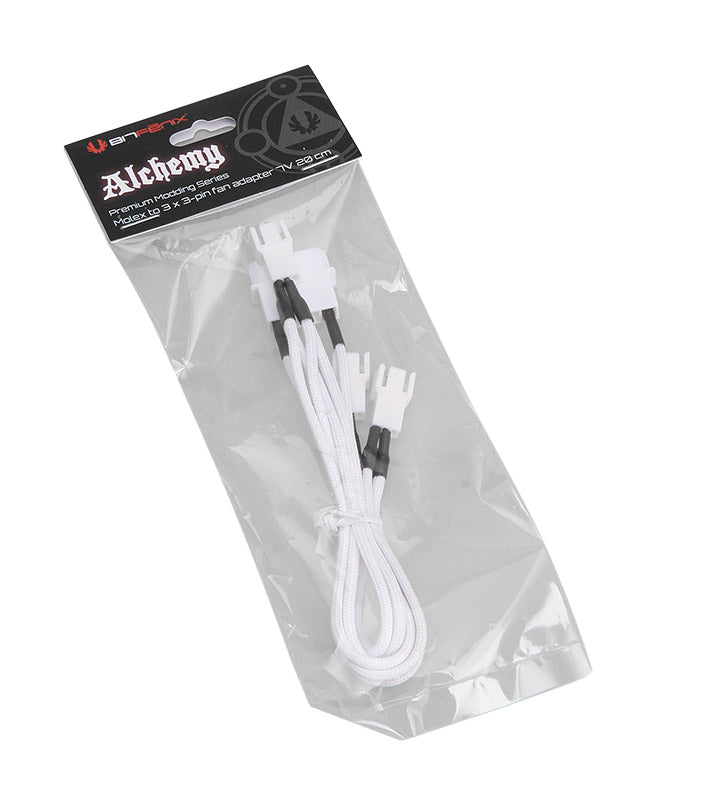 BitFenix Alchemy Molex to 3x 3-Pin Adapter 20cm - sleeved white/white