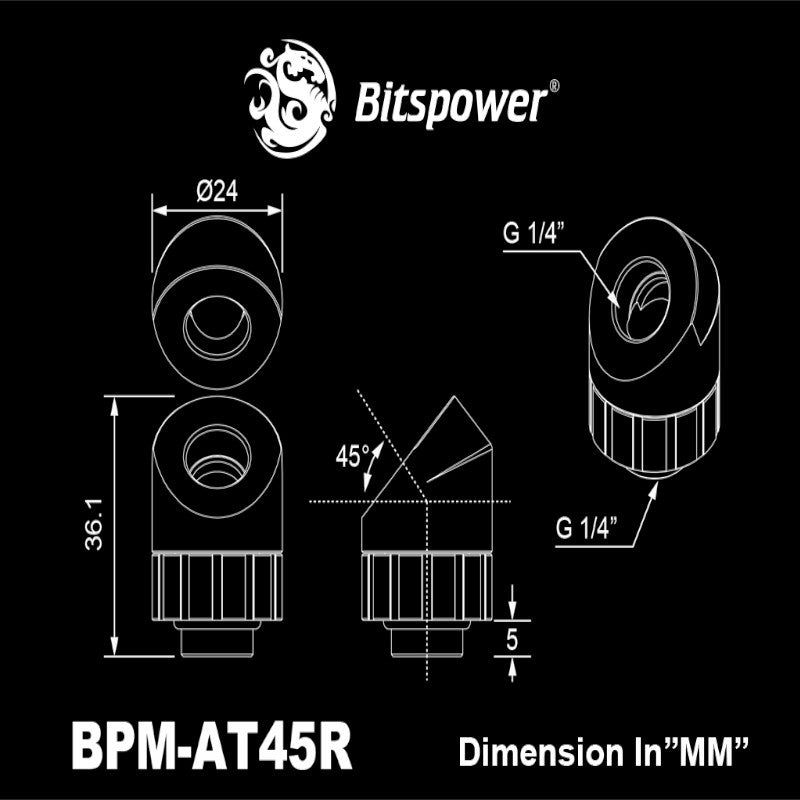 Bitspower Artemis Rotary 45-Degree Extender - Platinum Grey