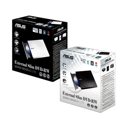 Asus External Slimline DVD Re-Writer, USB, 8x, Cyberlink Power2Go 7 - White (SDRW-08D2S-U LIT